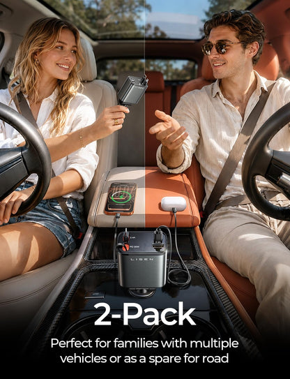 LISEN Retractable Car Charger, 84W Car Charger USB C Fast Charge,4 in 1