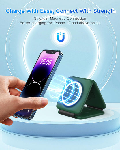 3 in 1 Charging Station, Foldable Magnetic Wireless Charger for iPhone & Watch