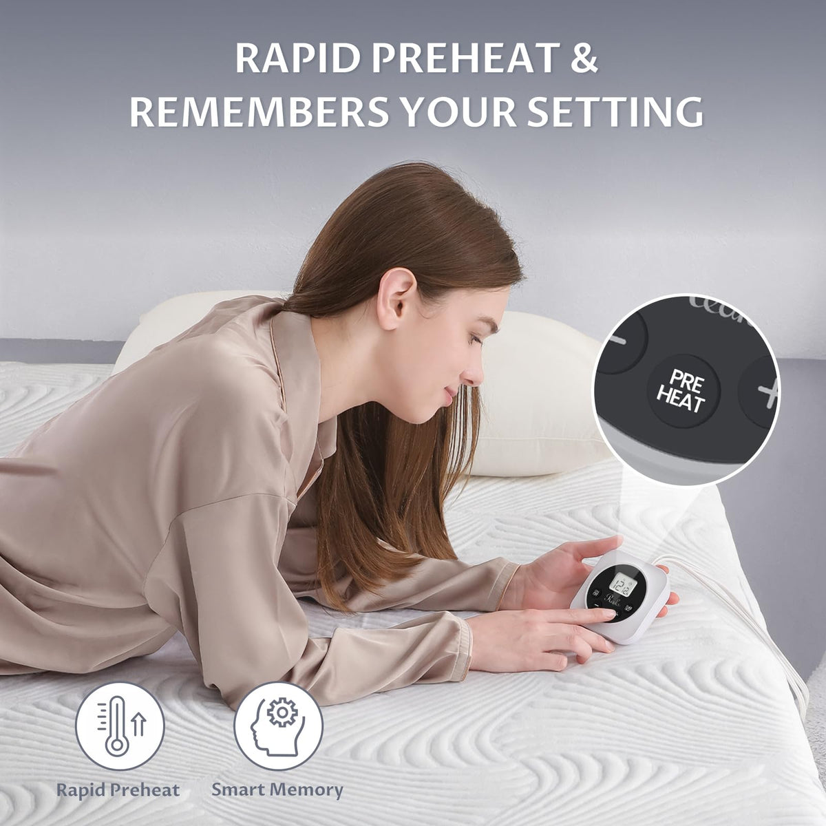 Heated Mattress Pad Queen, 3D Air Fabric, Preheat & Memory for Cold Winter