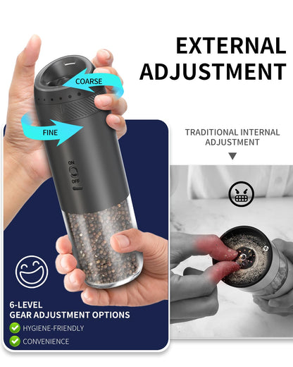 Electric Salt and Pepper Grinder Set, Gravity Rechargeable with LED