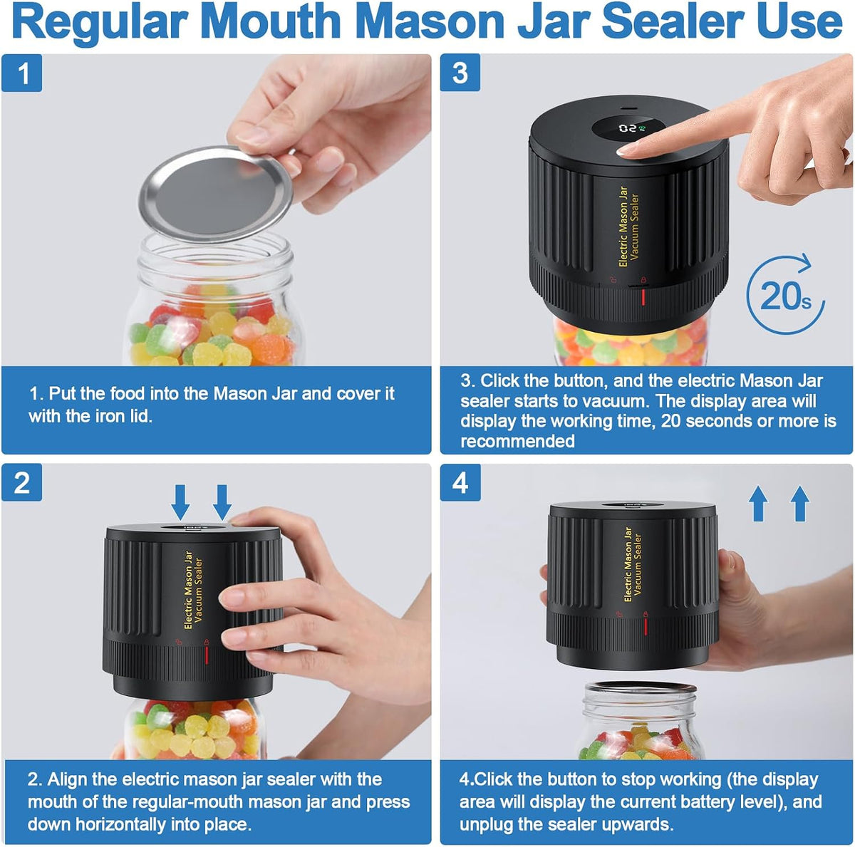 LOVE MOMENT Electric Mason Jar Vacuum Sealer Kit with One Touch Auto-Pause
