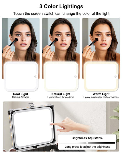 Makeup Train Case with LED Mirror, Rechargeable Travel Makeup Bag