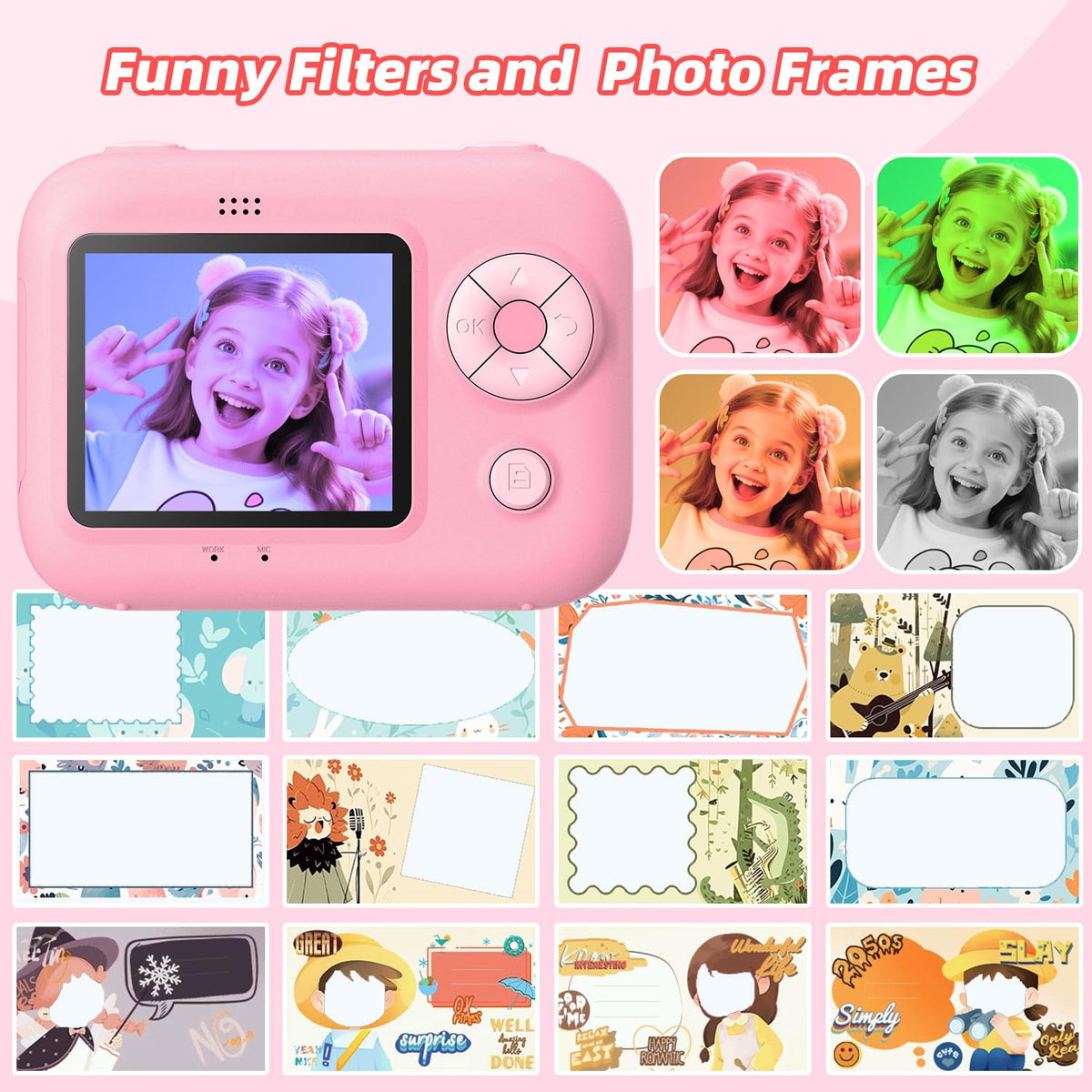 Kids Instant Print Camera with 5 Rolls Print Paper, 1080P HD Camera, Rechargeable Portable Toddler Selfie Camera, Christmas Birthday Gifts Toys for Boys Girls Age 3-12 (Red & Blue)