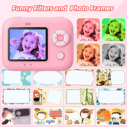 Kids Instant Print Camera with 5 Rolls Print Paper, 1080P HD Camera, Rechargeable Portable Toddler Selfie Camera, Christmas Birthday Gifts Toys for Boys Girls Age 3-12 (Red & Blue)