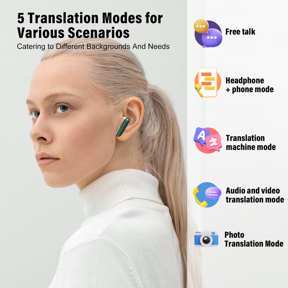 AI Language Translation Earbuds, 3-in-1 Translator Earbuds Real Time