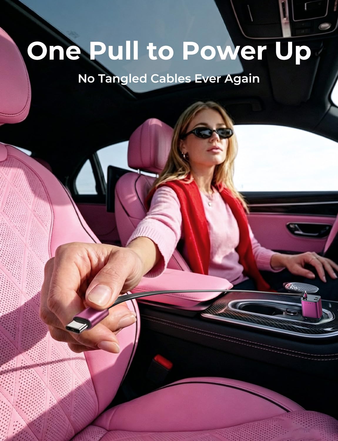 LISEN Retractable Car Charger, 84W Car Charger USB C Fast Charge,4 in 1