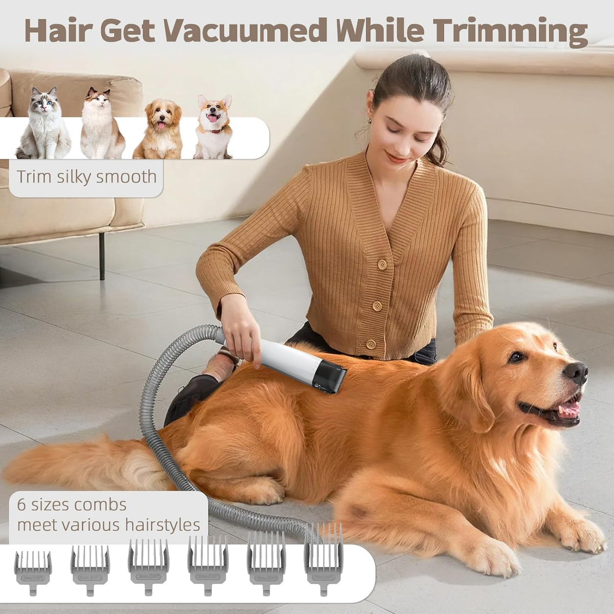 Dog Grooming Vacuum Kit with Clipper & Nail Grinder, 6 Tools