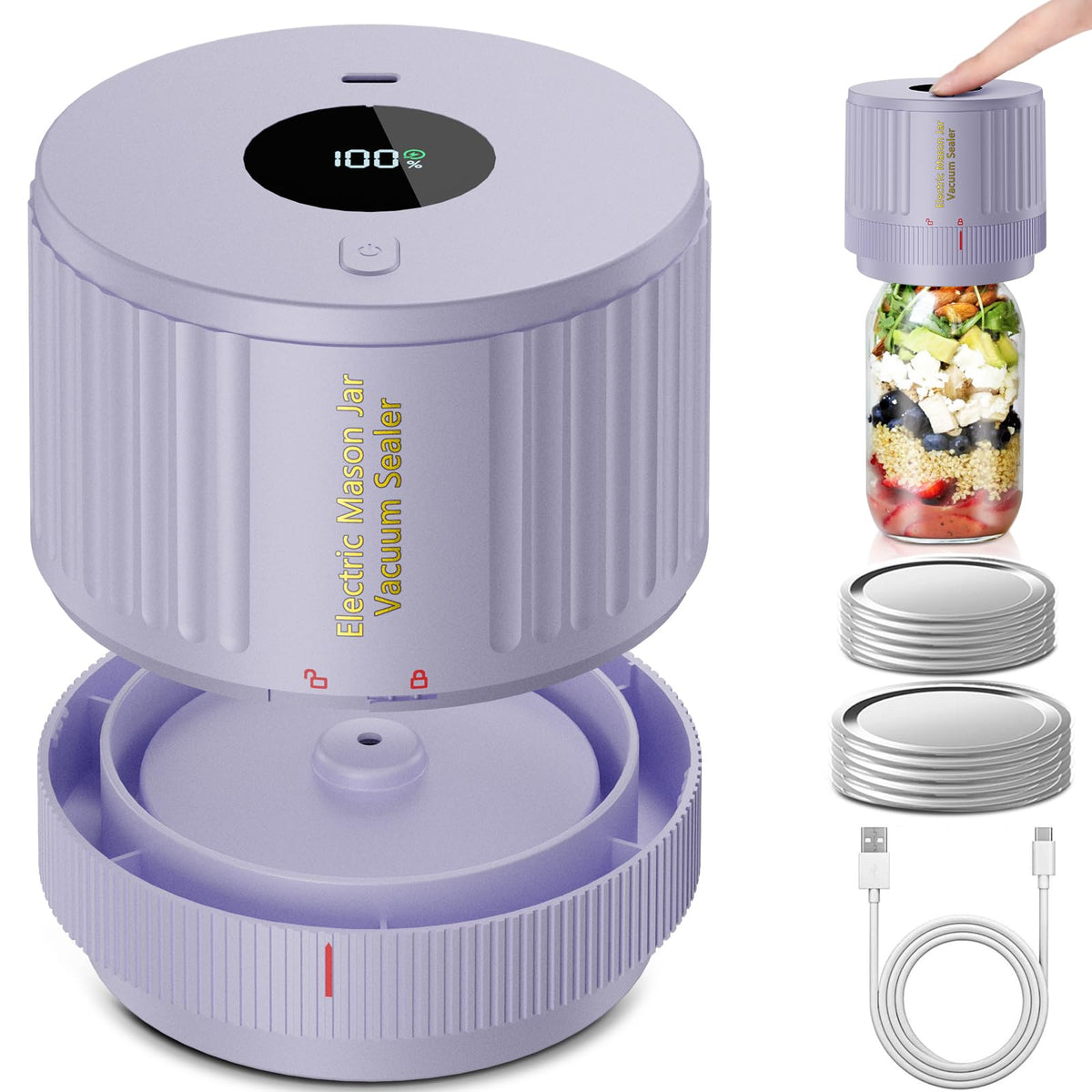 Mason Jar Vacuum Sealer Kit, Electric One Touch Auto Stop