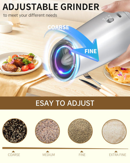 Electric Salt and Pepper Grinder Set, Gravity Rechargeable with LED