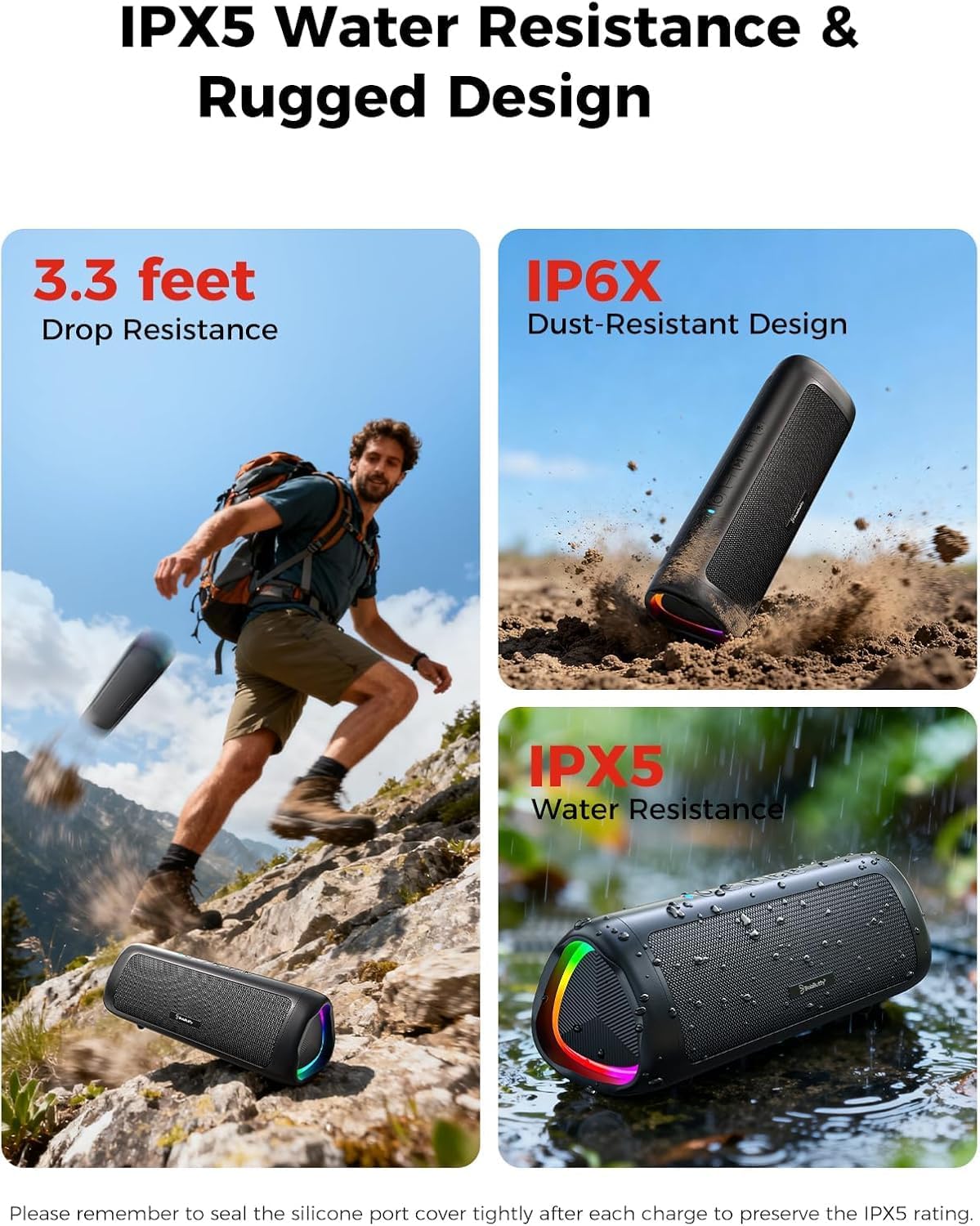 Portable Bluetooth Speaker 20W, IPX5 Waterproof, 24H Playtime