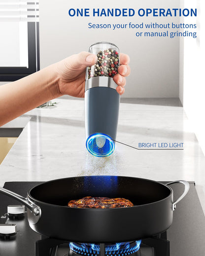 Electric Salt and Pepper Grinder Set, Gravity Rechargeable with LED