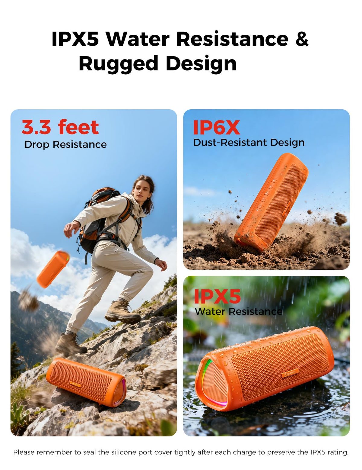 Portable Bluetooth Speaker 20W, IPX5 Waterproof, 24H Playtime