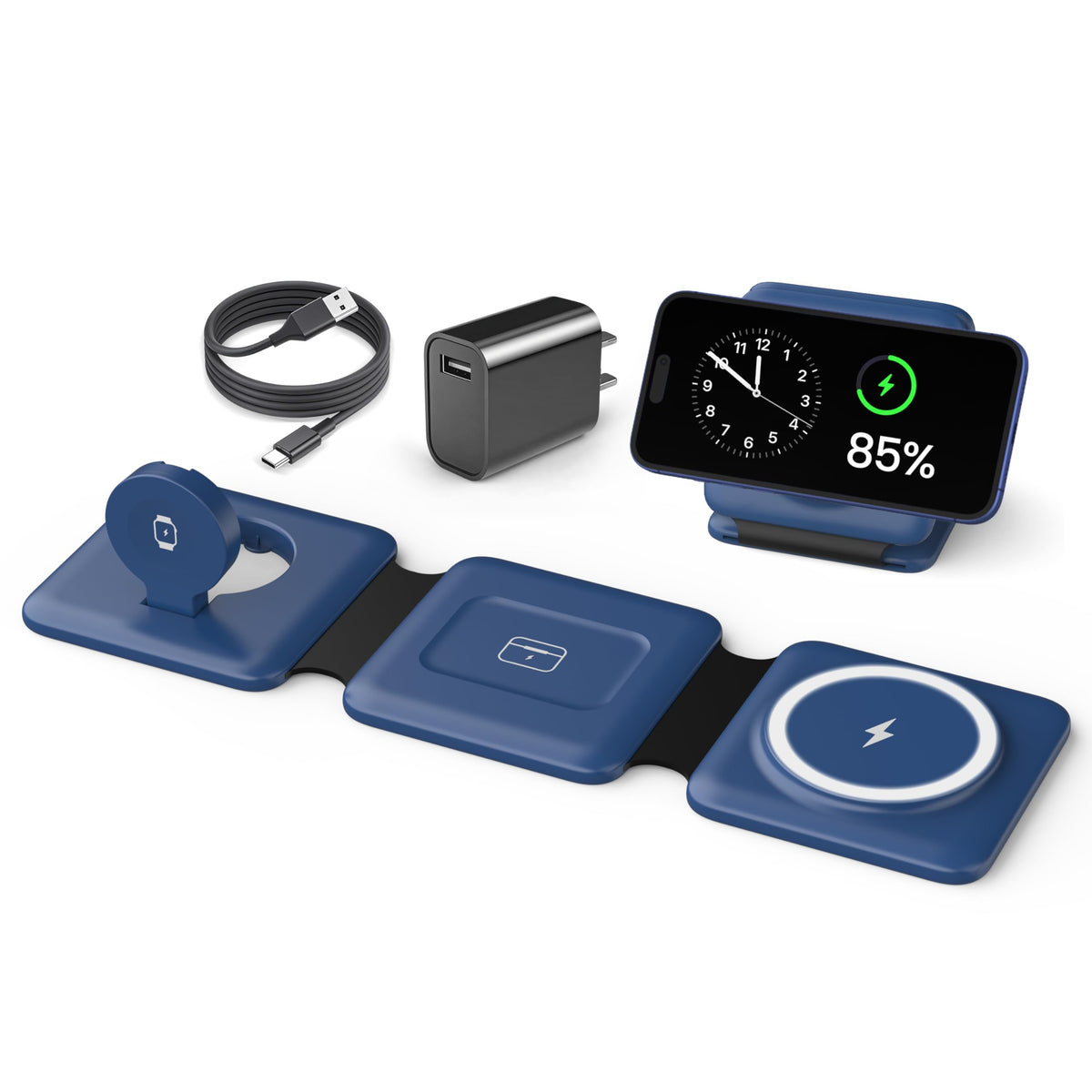 Charging Station for Apple Multiple Devices - 3 in 1 Foldable Magnetic Wireless Charger Dock - Travel Charging Pad for iPhone 17 16 15 14 13 12 Pro Max Plus Watch & Airpods