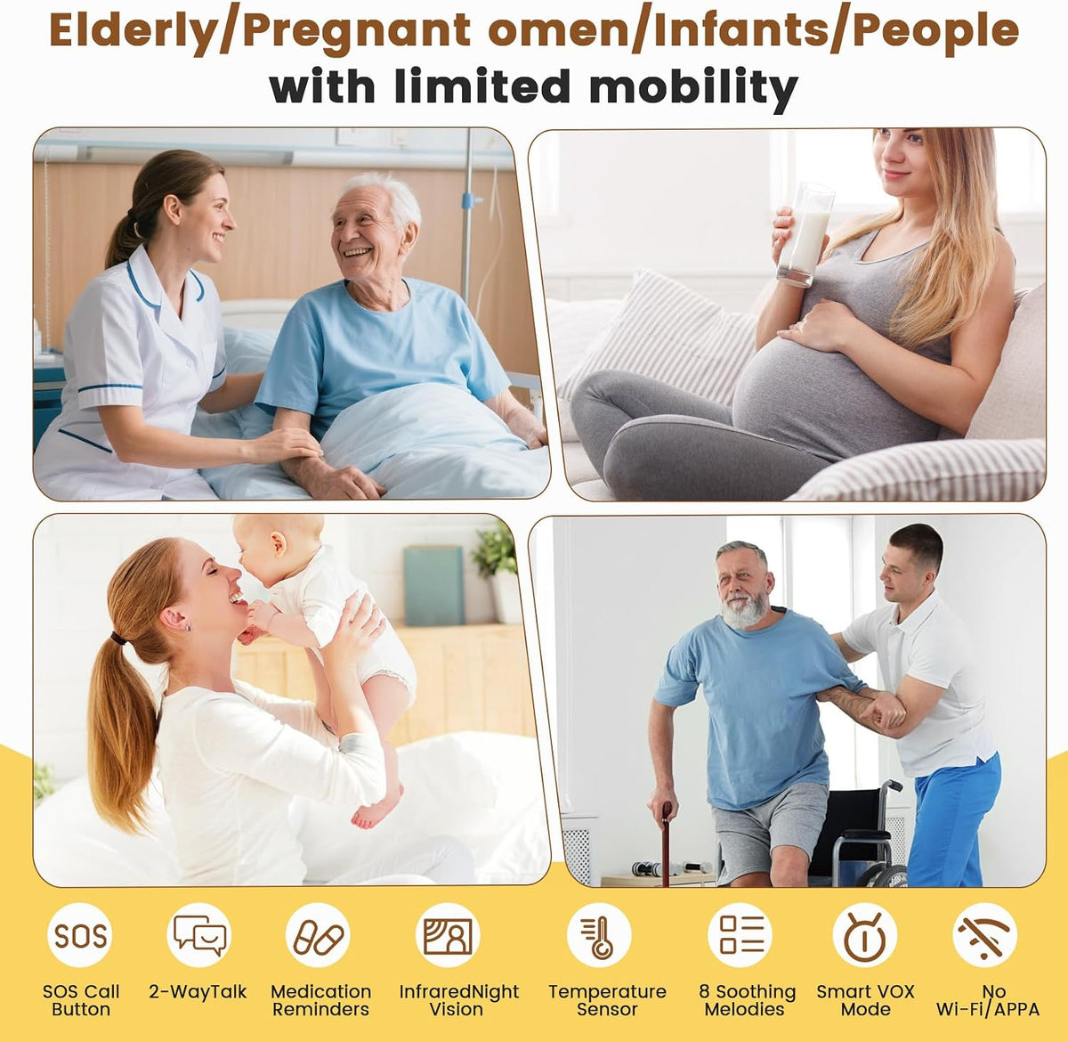 Elderly Monitor with Camera, Two Way Talk & Call Button, No WiFi Needed