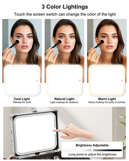 Makeup Train Case with LED Mirror, Rechargeable Travel Makeup Bag