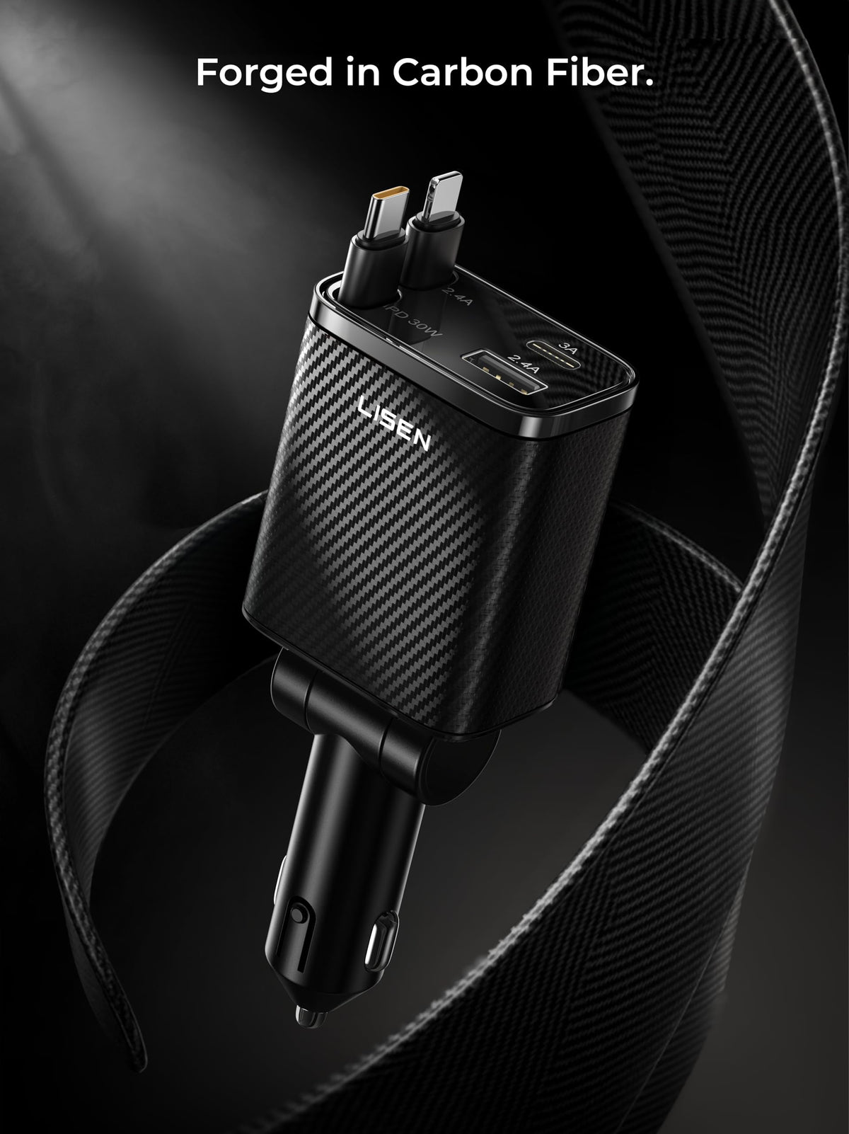 LISEN Retractable Car Charger, 84W Car Charger USB C Fast Charge,4 in 1