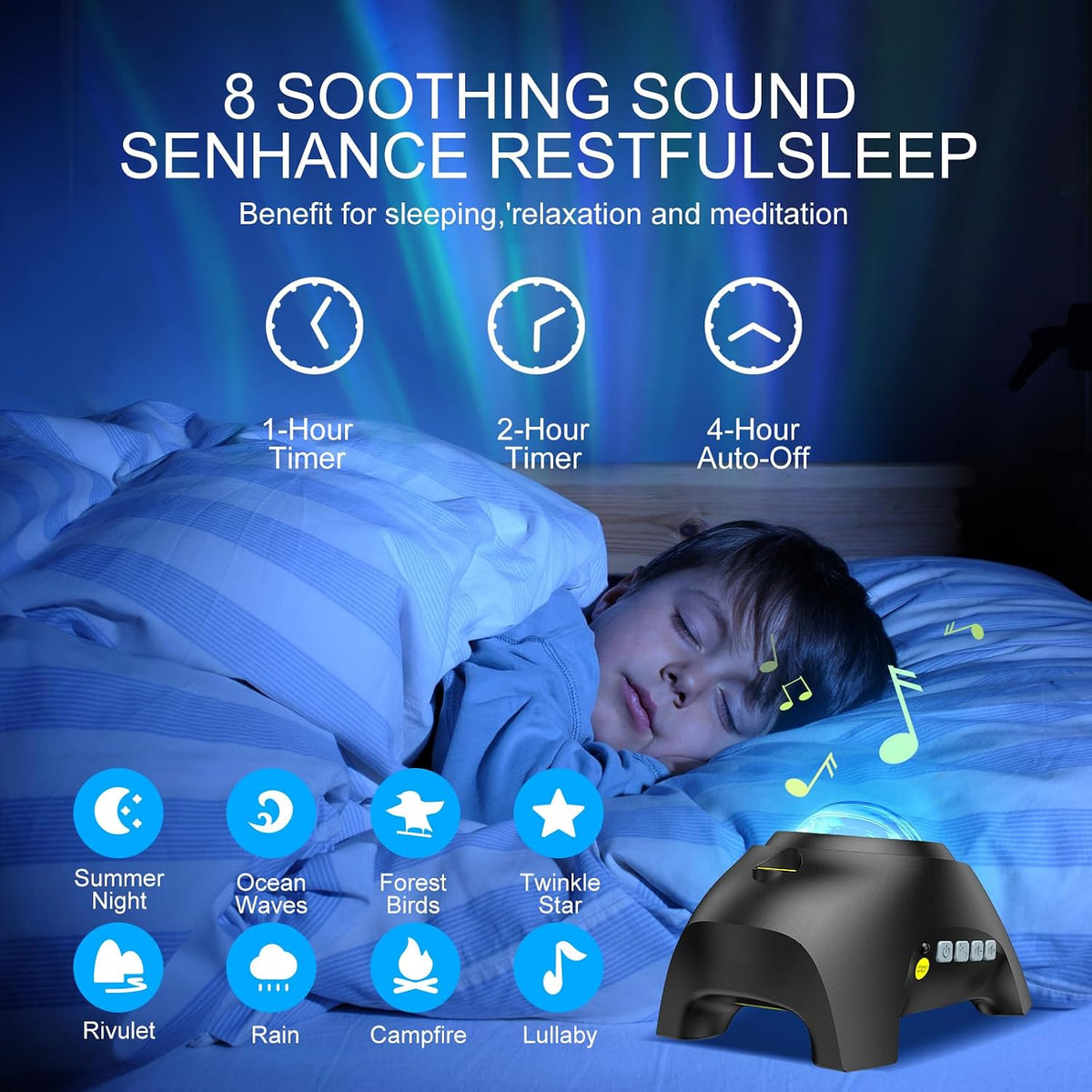 Galaxy Projector Aurora Night Light with Bluetooth Speaker & White Noise