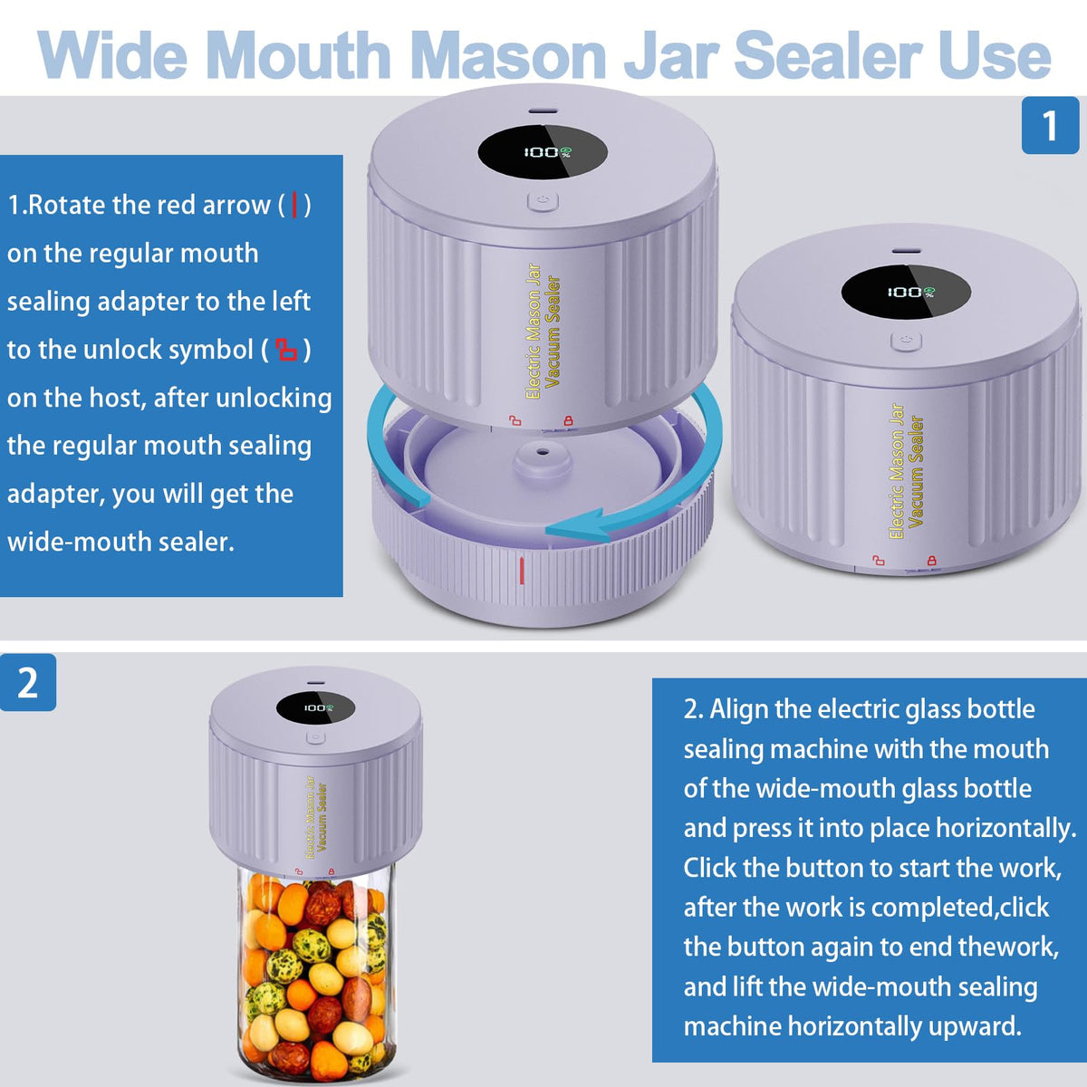 LOVE MOMENT Electric Mason Jar Vacuum Sealer Kit with One Touch Auto-Pause