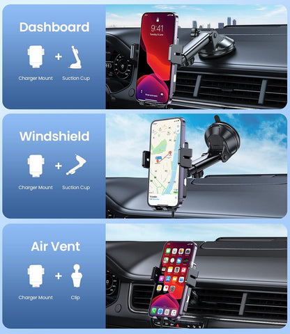 Wireless Car Charger 15W Fast Charging Dash Windshield Vent Car Mount