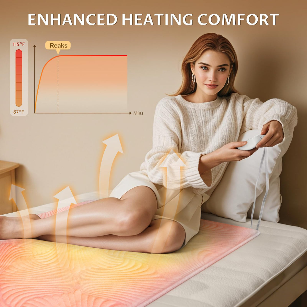 Heated Mattress Pad Queen, 3D Air Fabric, Preheat & Memory for Cold Winter