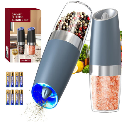 Electric Salt and Pepper Grinder Set, Gravity Rechargeable with LED