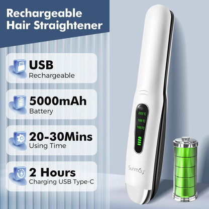 Cordless Hair Straightener, USB-C Rechargeable Travel Flat Iron