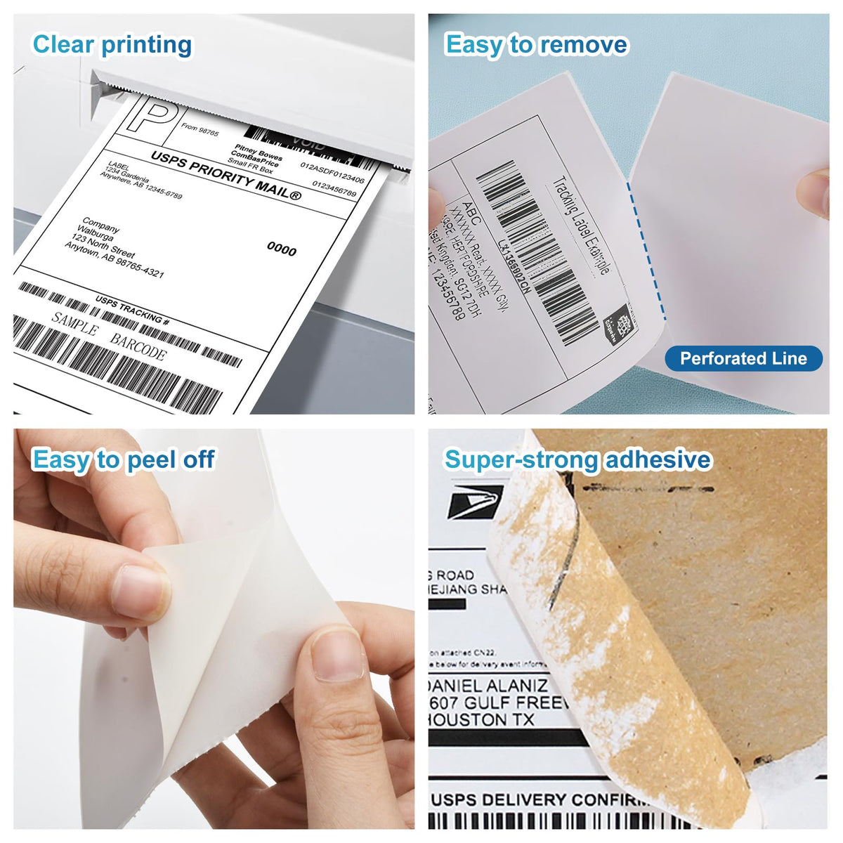 9527 Product Fanfold 4 x 6 Direct Thermal Labels White Perforated Shipping Labels, 500pcs per Stack,1 Stack