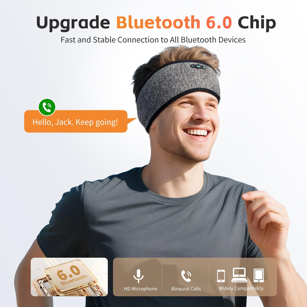 Sleep Headphones Bluetooth 6.0 Headband for Side Sleeper (Black)