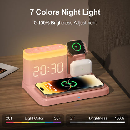 5 in 1 Wireless Charging Station with Alarm Clock & Night Light