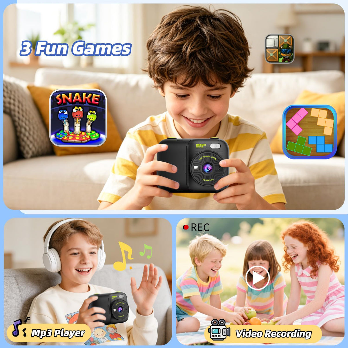 Kids Instant Print Camera with 5 Rolls Print Paper, 1080P HD Camera, Rechargeable Portable Toddler Selfie Camera, Christmas Birthday Gifts Toys for Boys Girls Age 3-12 (Red & Blue)