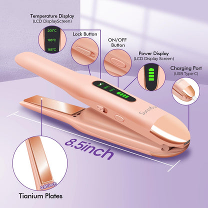 Cordless Hair Straightener, USB-C Rechargeable Travel Flat Iron