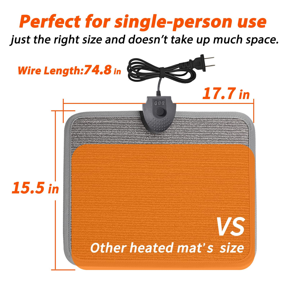 Heated Floor Mat Under Desk for Foot Warmer - Wider 110V Adjustable Temperature Electric Space Heaters Heating Pad - Carbon Crystal & Energy Saving Feet Warmers for Office,Home (Black Gray)