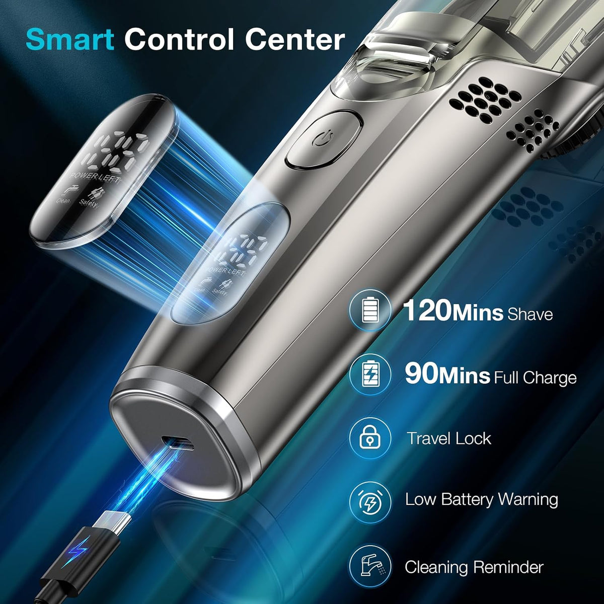 Vacuum Beard Trimmer for Men, Adjustable Precision Trimming Length 1-20mm