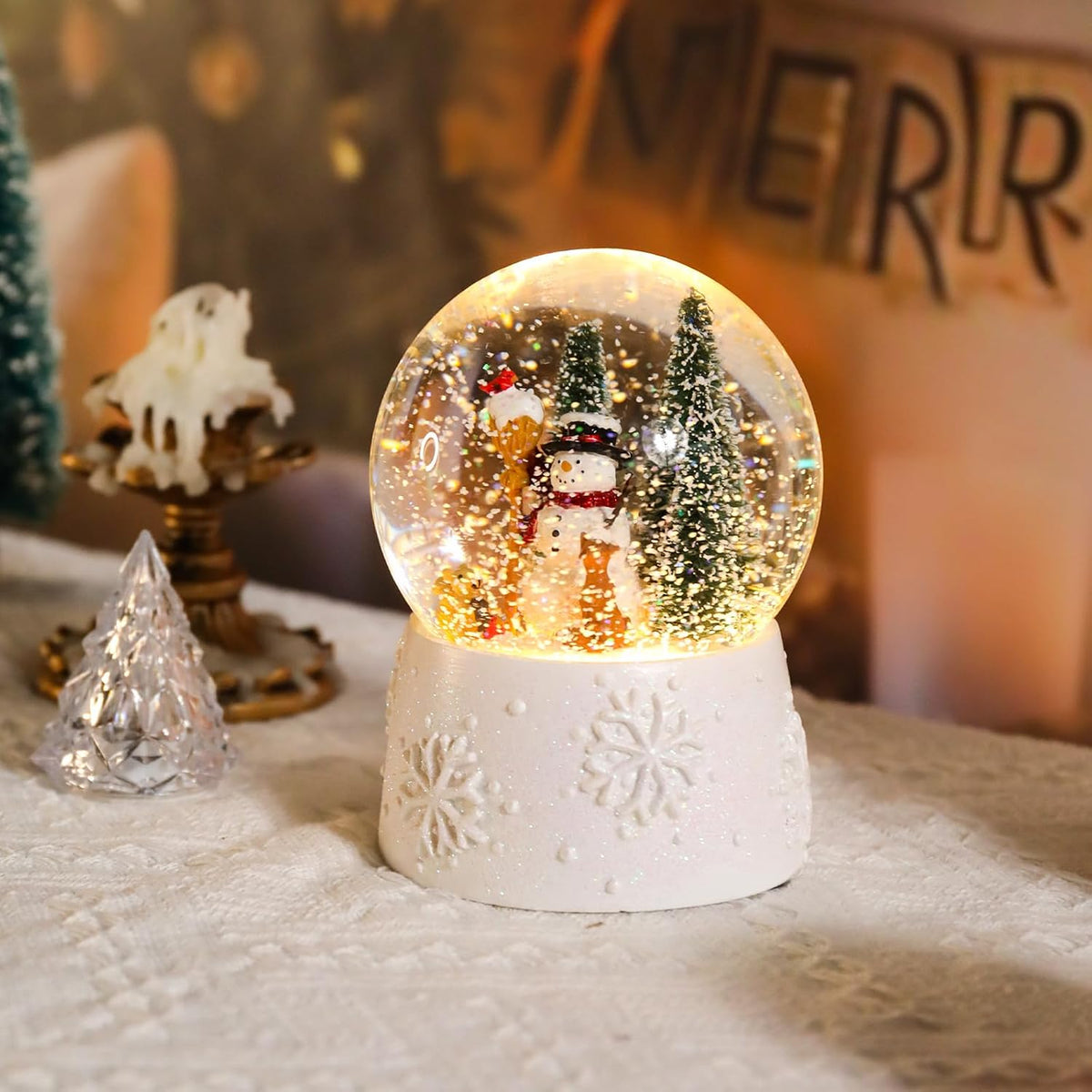 Musical Snow Globe with Color Changing LED Lights, Snowman Music Box