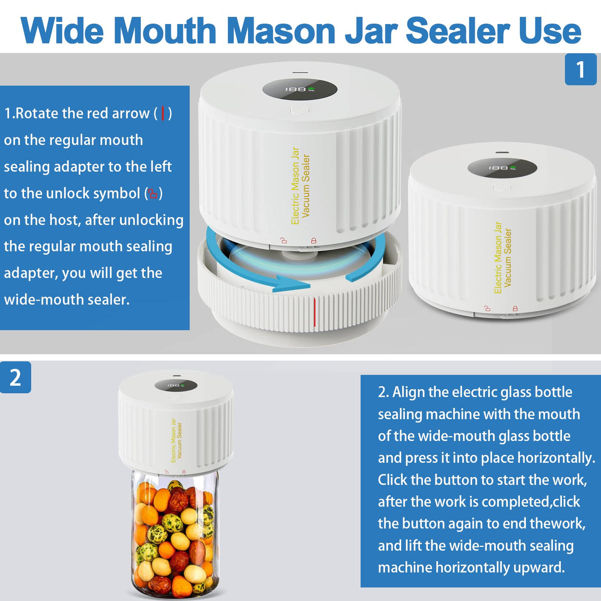 LOVE MOMENT Electric Mason Jar Vacuum Sealer Kit with One Touch Auto-Pause
