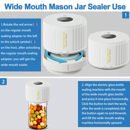Mason Jar Vacuum Sealer Kit, Electric One Touch Auto Stop