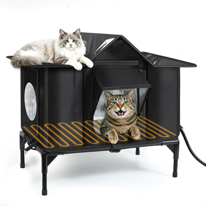 Heated Cat House Outdoor, Weatherproof Insulated Cat Shelter (M)