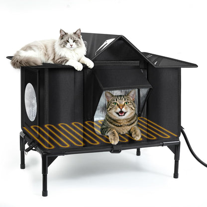 Heated Cat House Outdoor, Weatherproof Insulated Cat Shelter (M)