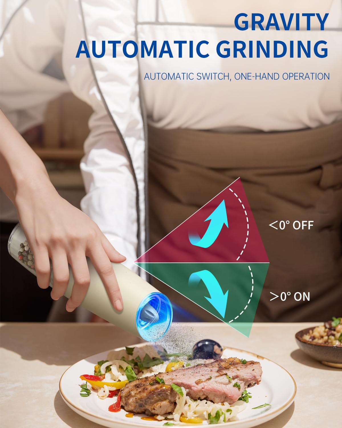 Electric Salt and Pepper Grinder Set, Gravity Rechargeable with LED