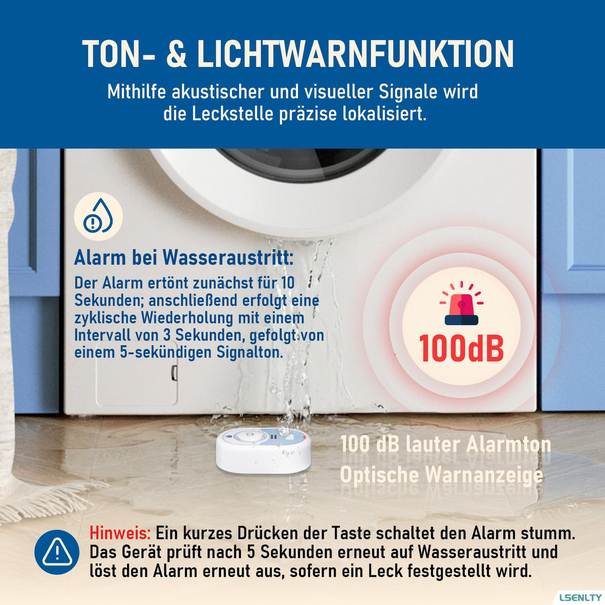 Water Leak Detector with 100dB Alarm, 5-Year Battery, IP66 Waterproof