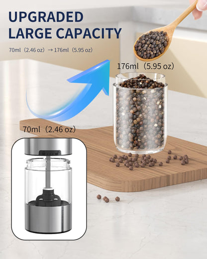 Electric Salt and Pepper Grinder Set, Gravity Rechargeable with LED