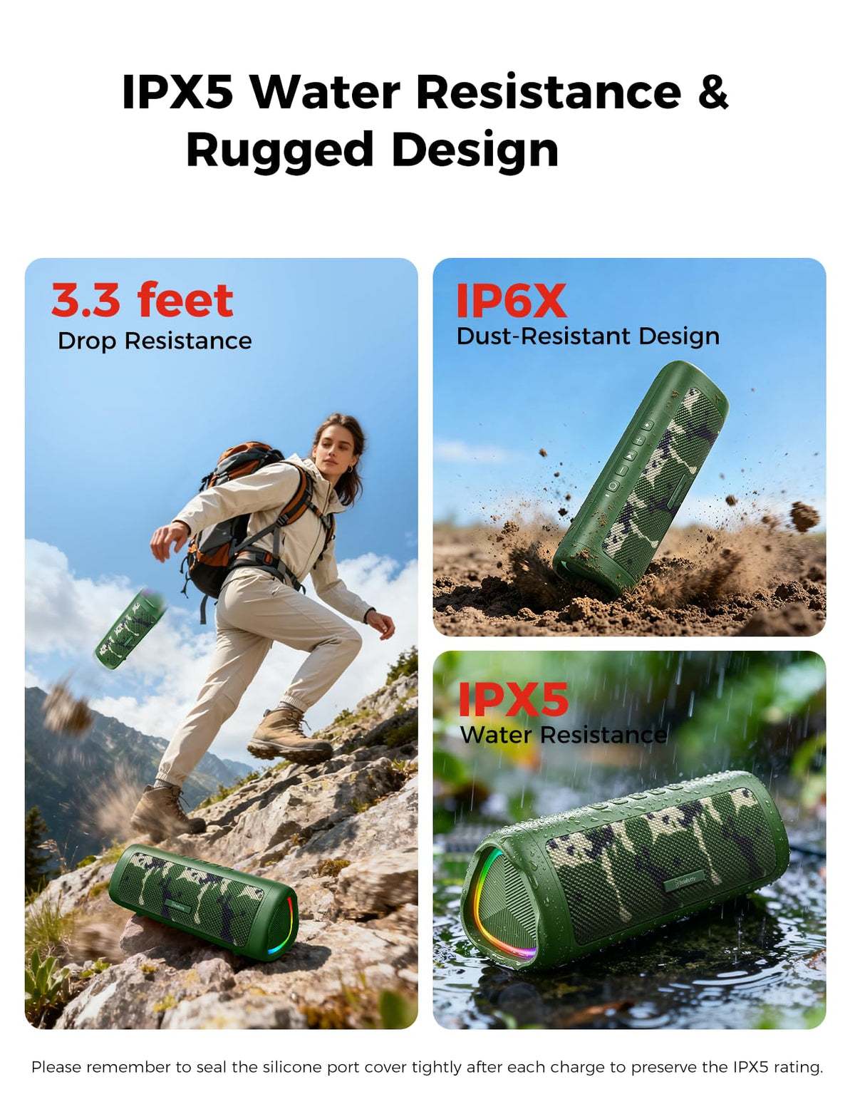 Portable Bluetooth Speaker 20W, IPX5 Waterproof, 24H Playtime