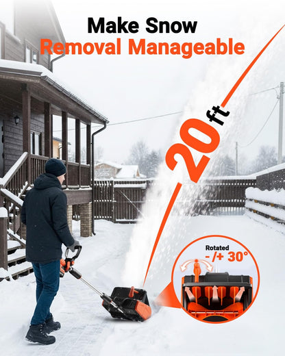 VOLTASK Cordless Snow Shovel, 24V | 13-Inch | 4-Ah Cordless Snow Blower, Battery Snow Blower with Directional Plate & Adjustable Front Handle (4-Ah Battery & Quick Charger Included)