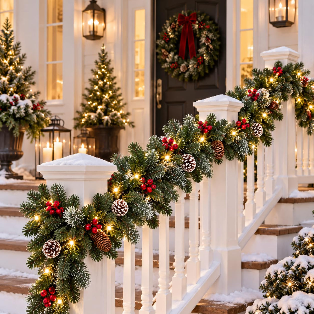 Christmas Garland with Lights 9ft, Prelit for Mantle, Stairs & Door