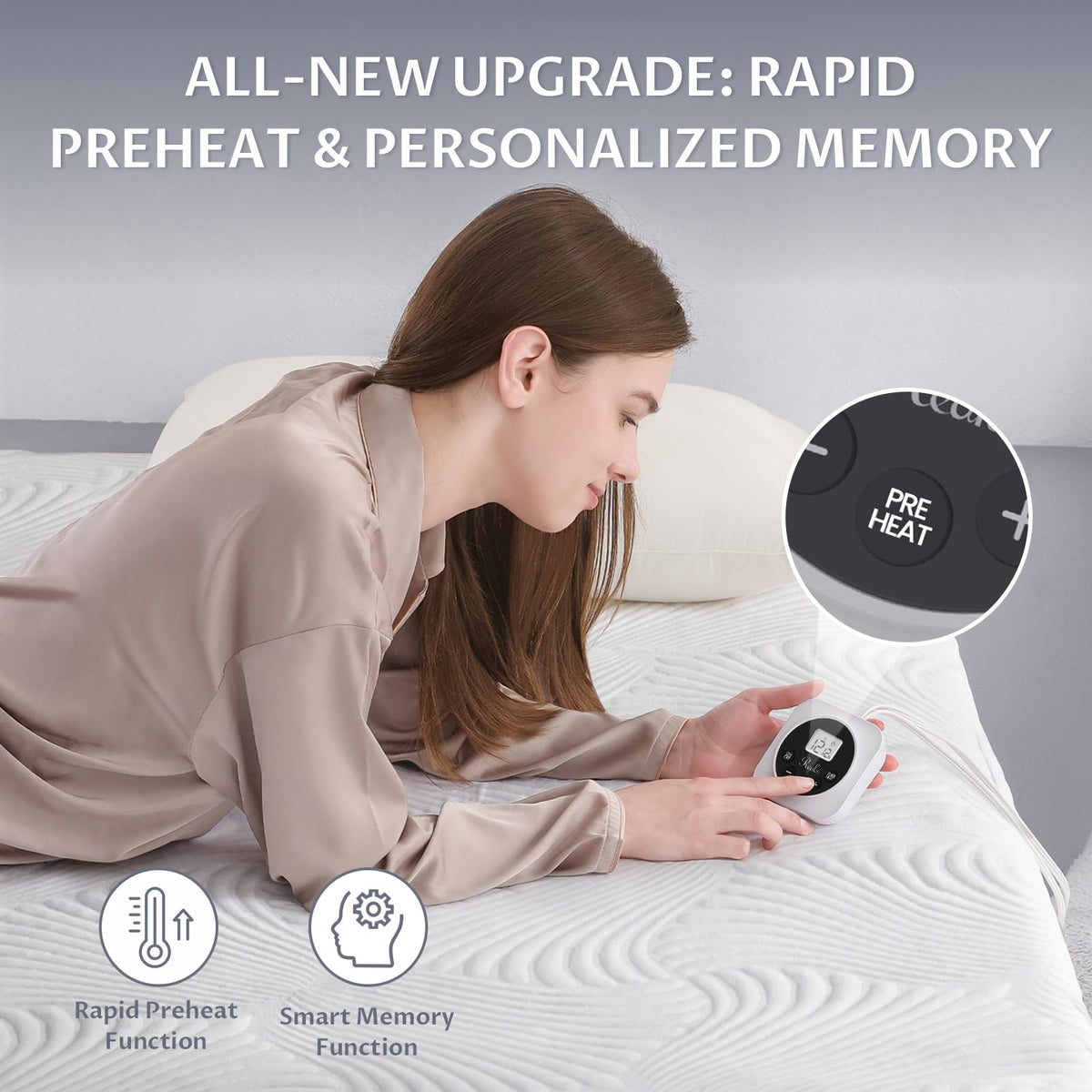 Heated Mattress Pad Queen, 3D Air Fabric, Preheat & Memory for Cold Winter