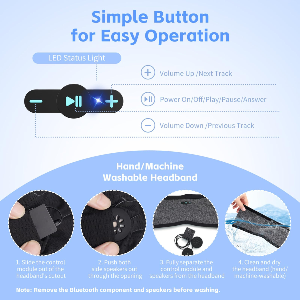 Sleep Headphones Bluetooth 6.0 Headband for Side Sleeper (Black)
