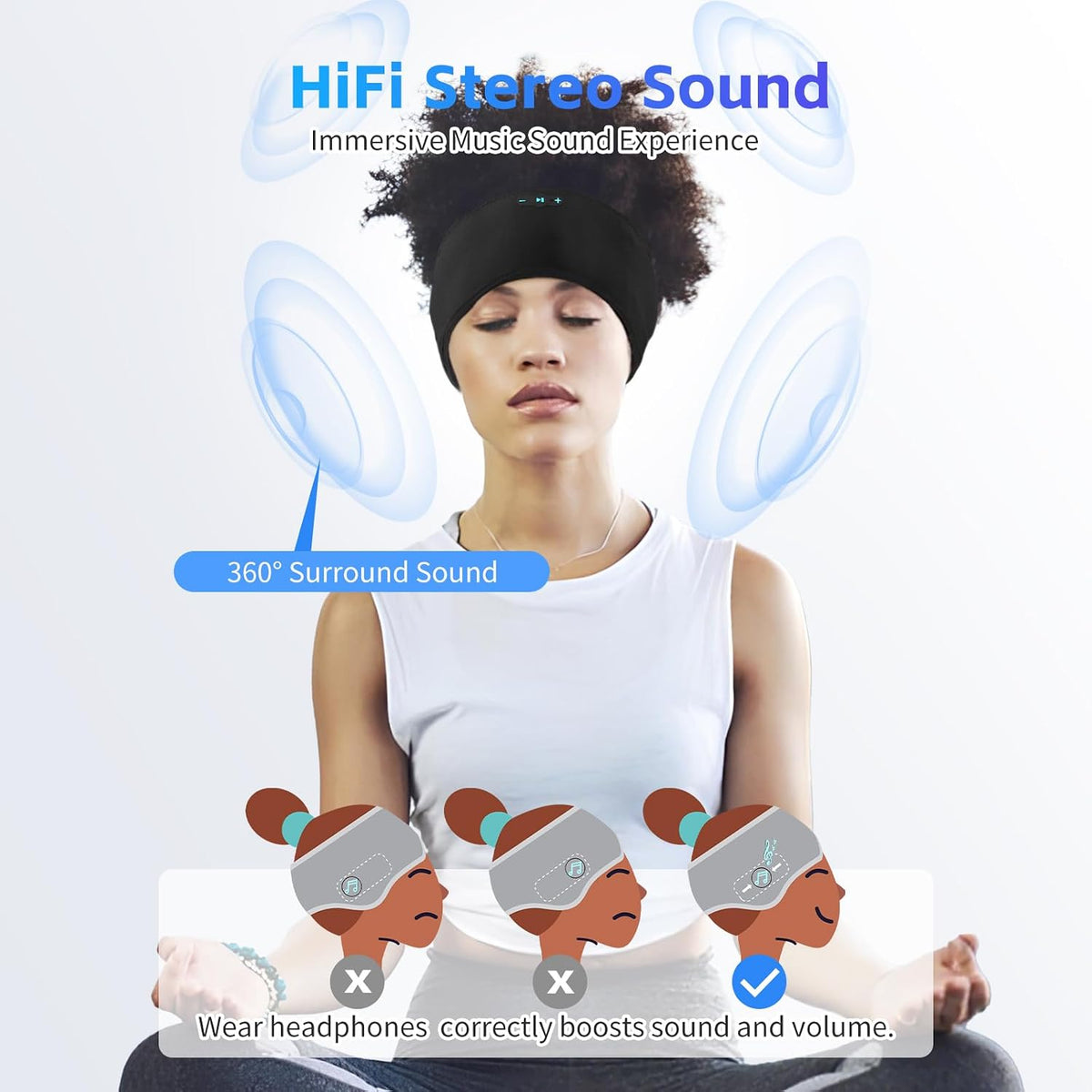 Sleep Headphones Bluetooth Headband for Side Sleepers