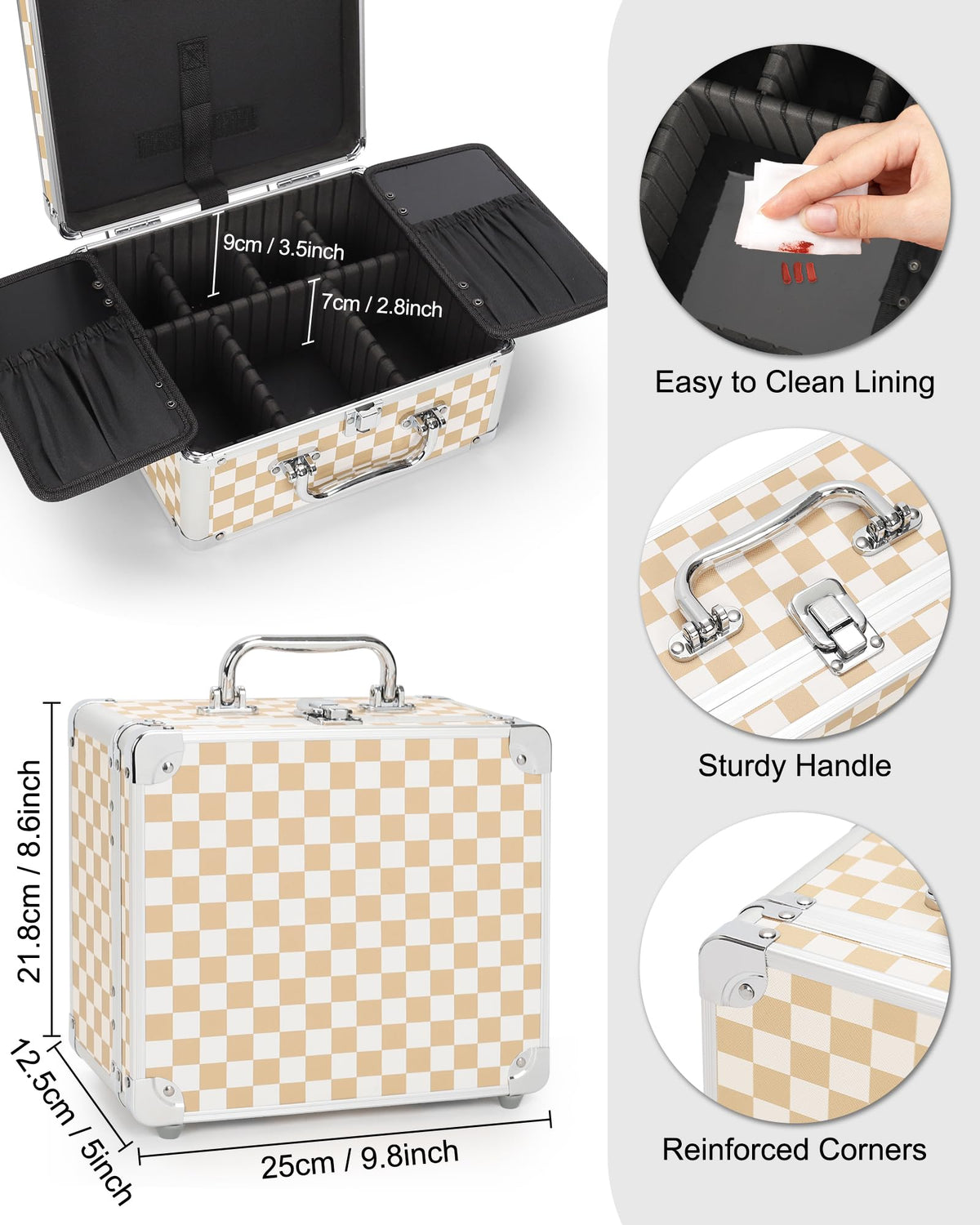 Relavel Makeup Bag with LED Mirror, Makeup Box Travel Train Case with Rechargeable Lighted Mirror & Adjustable Dividers, Cosmetic Brush Organizer Storage for Makeup Artists Gifts for Women and Girls