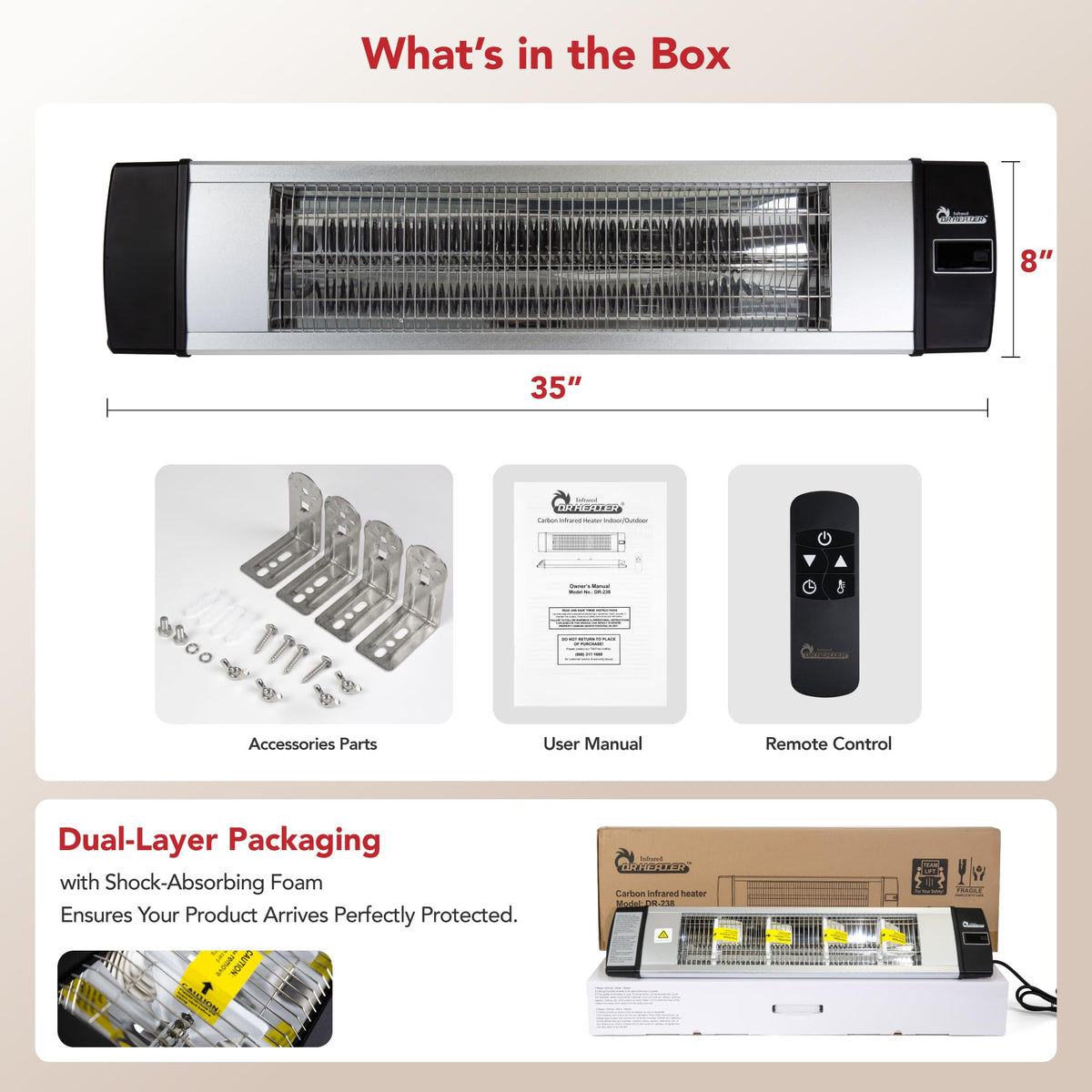 DR. INFRARED HEATER Portable Infrared Indoor and Outdoor Space Heater for Patio, Garage, Commercial & Residential With Remote Control, With Thermostat, Black