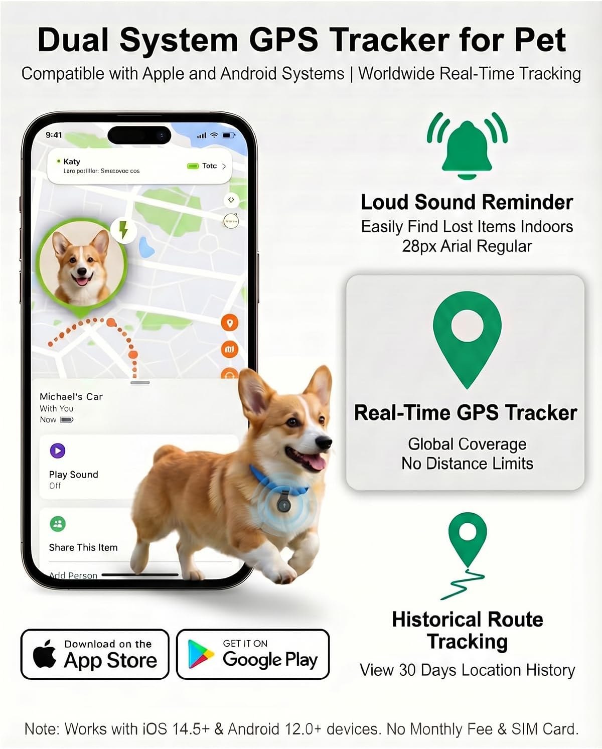 GPS Tracker for Dogs, Smart Dog Tracker with Real-Time Location, for Android and iPhone No Monthly Fee & No SIM Card- Pet Location Tracker with Holder, IP68 Waterproof, Indoor & Outdoor Pet Safety Use